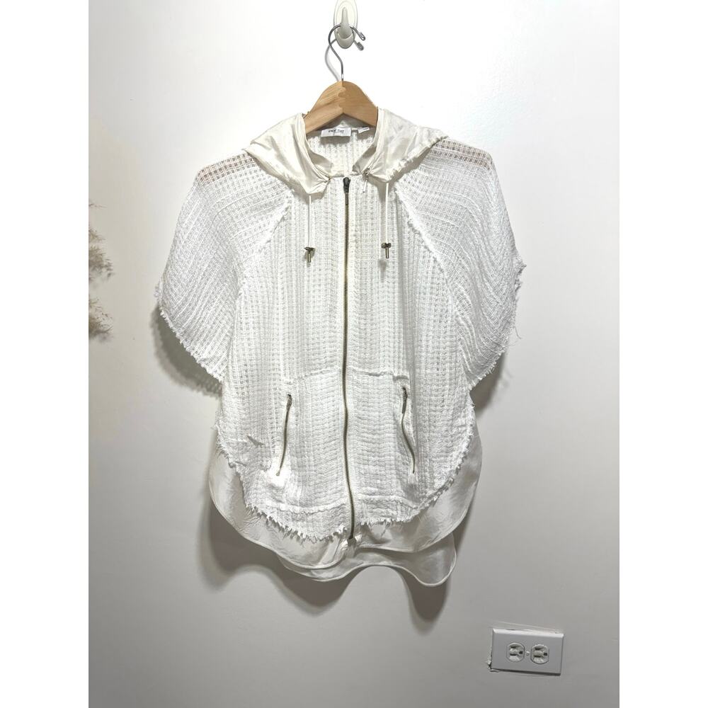Per Se by CARLISLE Linen Silk White Mesh Hooded Top Size S Removable Hood